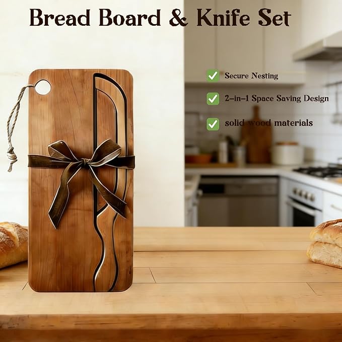 Sourdough Bow Knife And Board, Bread Board And Knife Set, Solid Wood, For Homemade Bread, Bagels, Toast, Kitchen & Home Baking Tool