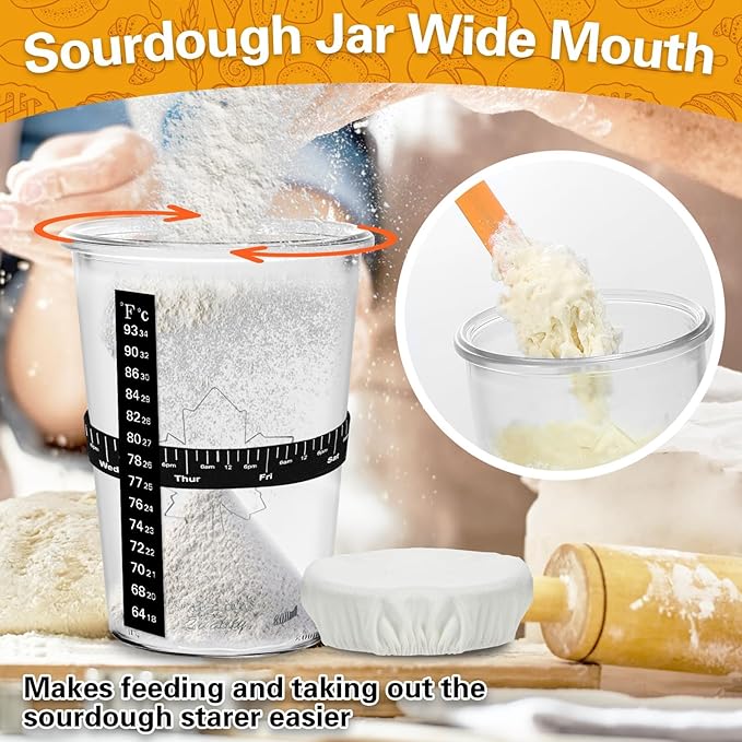 Sourdough Starter Jar, Sourdough Jar Wide Mouth, Sourdough Starter Kit, Sourdough Starter Jars Glass Easy Fermentation, Reusable 27 oz Sourdough Bread Baking Supplies for Bakery Lover