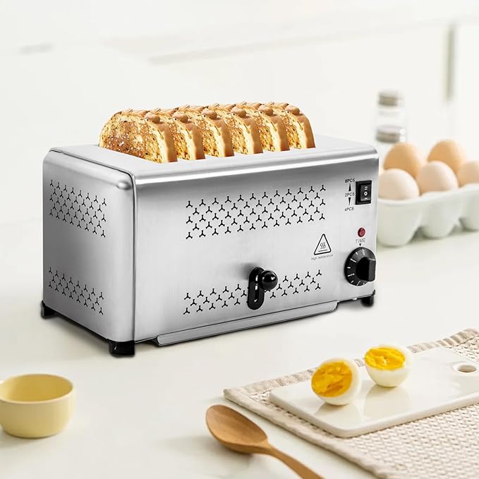 Electric 6 Slice Toaster, Stainless Steel Bread Baking Machine Commercial Toaster with Crumb Tray and Adjustable Timer Bread Making Tool for Home Kitchen Restaurant Bakery (3 Modes/1650W)