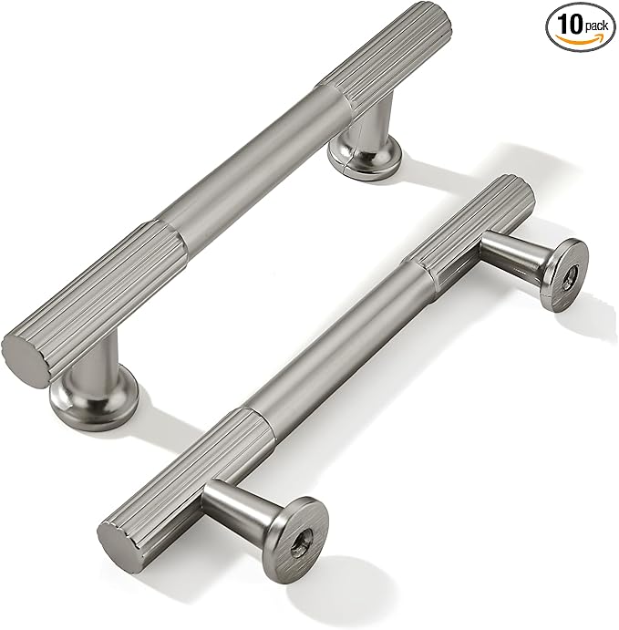 khtumeware 3-3/4 Inch Hole Center 10 Pack Brushed Satin Nickel Cabinet Pulls, Kitchen Drawer Handles, for Dresser cabinets, cabinets, Door cabinets, Hardware