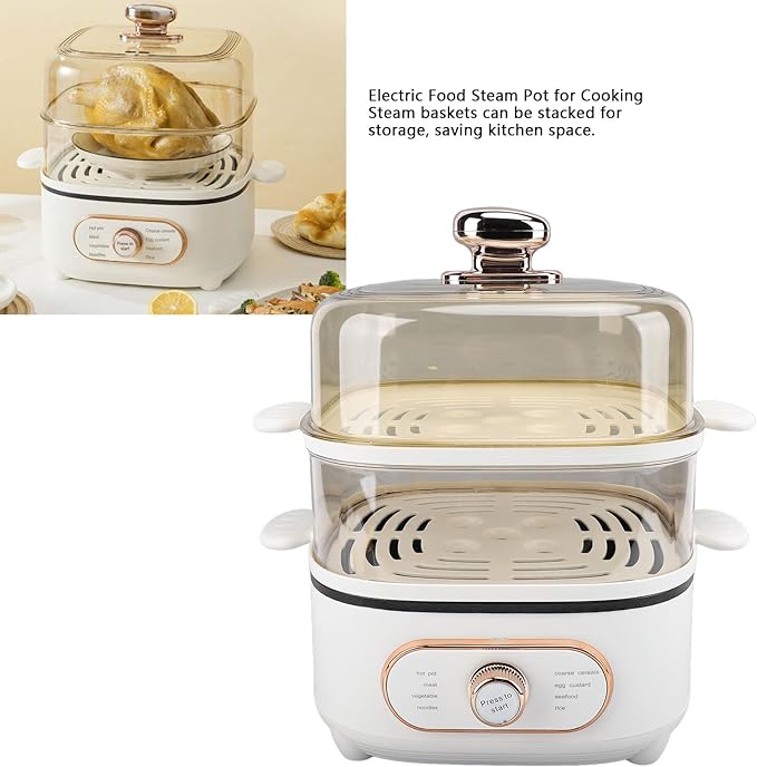 1200W Electric Food Steamer, 10.5L 2 Tier Steamer Pot, Steaming Cookware with 10.5L Stackable Baskets and 2.5L Electric Hot Pot, Vegetable Steamer Cooking Pot for Vegetables (US