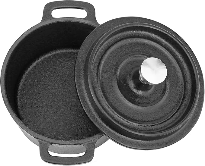 Mini Cocotte 16 oz Mini Dutch Oven 0.5 qt. Cast Iron Garlic Roaster for Oven Garlic Confit Pot Ramekins with Lids Oven Safe Set of 2, Black