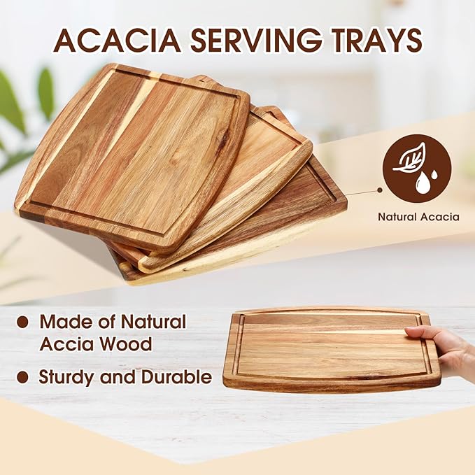 Kigley 20 Pcs Acacia Wood Cutting Boards Bulk for Laser Engraving Wooden Dinner Plates with Groove Chopping Charcuterie Board Carving Tray for Holiday Housewarming Party Gifts (10 x 12 Inch)