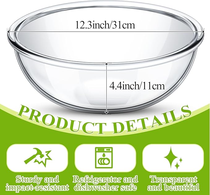 Domensi 6.5 Qt Extra Large Glass Mixing Bowls for Sourdough Bread Making Clear Glass Salad Cooking Bowls for Kitchen Salad Bread Storage, Dishwasher, Freezer, Microwave