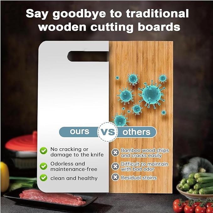 Stainless Steel Cutting Board, 3 PCS Cutting Boards for Kitchen, 304 Stainless Non Stick Chopping Cutting Board for Meat Fruit & Vegetable (15" x 11", 13"x 9", 10" x 6")