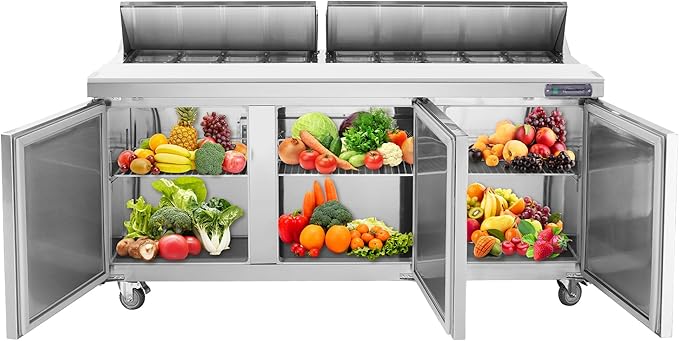JINSONG 72" Refrigerator Sandwich & Salad Prep Table, Stainless Steel Refrigerated Food Prep Station, 20 cu. ft with Cutting Board and 30 Pans for Restaurants, Bar, Shops, etc