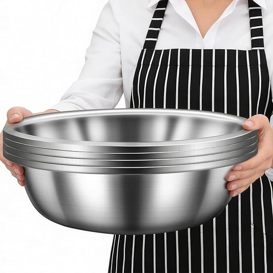 4 Pack 13 Qt 304 Stainless Steel Large Mixing Bowls with Flat Base Polished Mirror Finish Metal Bowls for Home or Commercial Baking Mixing Marinating and Food Preparation