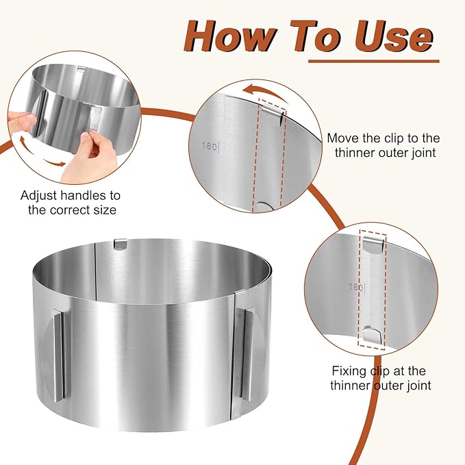 HARFINGTON 6" to 12" Cake Ring 11cm High Adjustable Round Cake Ring Stainless Steel Mousse Baking Moulds Bakeware Supplies for Baking Cooking Making Tool