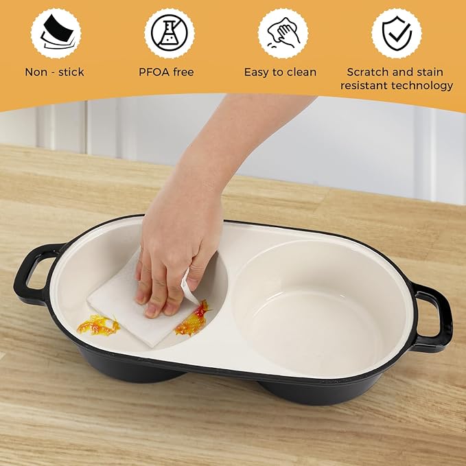 Double Dutch Oven for Sourdough Bread Baking, Enamelled Cast Iron Bread Loaf Pot with Lid, Double Round Loaf Space, 16.5cm Diameter, Mini Double Dutch Oven for Homemade Baking