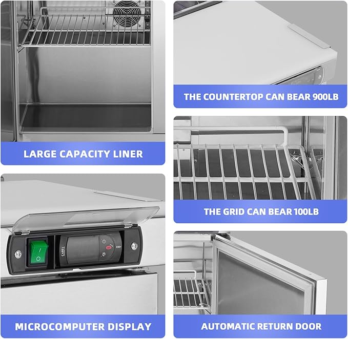 JINSONG 72" Refrigerator Sandwich & Salad Prep Table, Stainless Steel Refrigerated Food Prep Station, 20 cu. ft with Cutting Board and 30 Pans for Restaurants, Bar, Shops, etc