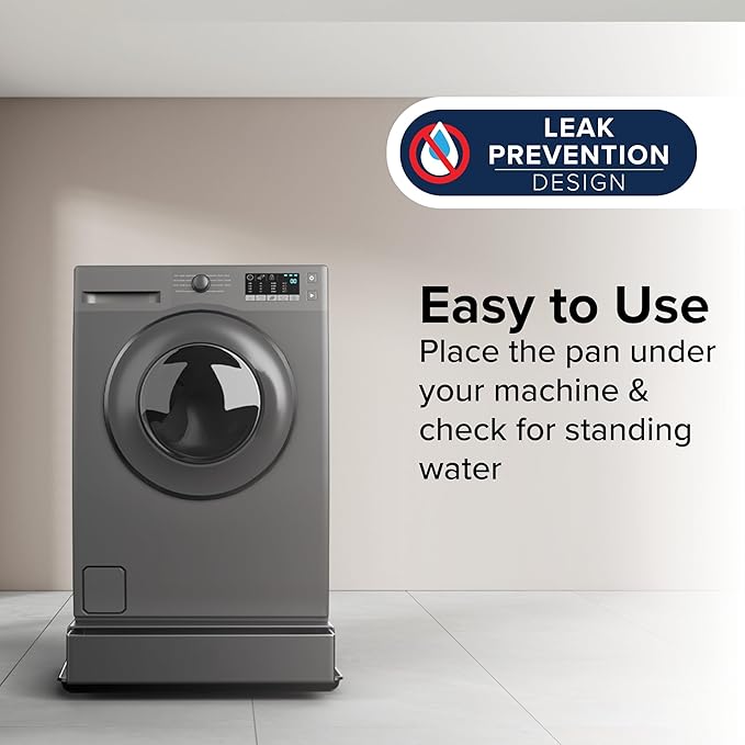 Camco Low Profile Washing Machine Drain Pan with PVC Fitting, 29 inch x 33 inch ID and 31 inch x 35 inch OD - Protects Your Floors from Washing Machine Leaks - Easy to Use - Pewter - 20788