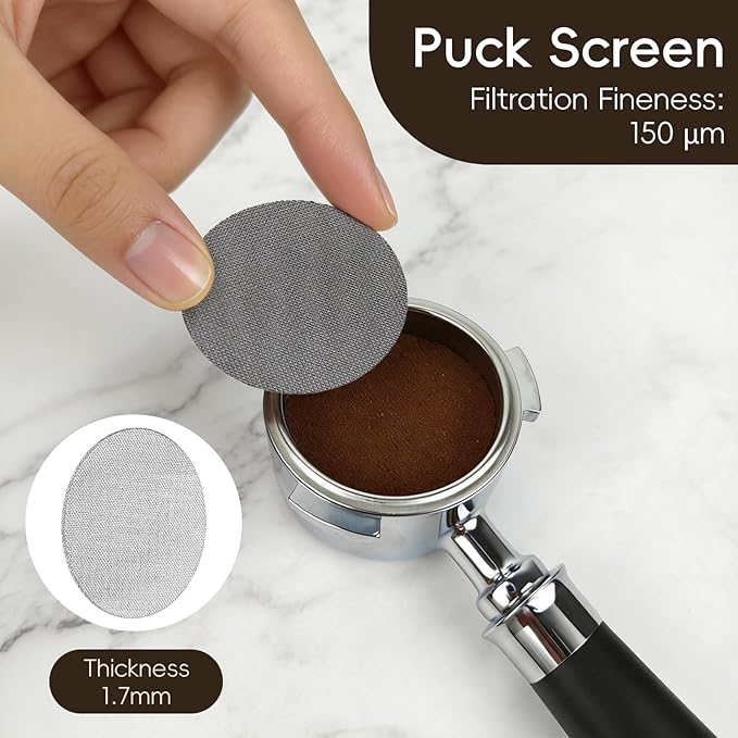 7 Pcs 54mm Espresso Tamper Tools Accessories Kit for Coffee WDT Tool Accessories Set Coffee Tamper Set with Wood Espresso Tamping Station Distributor Dosing Funnel Stirrer Brush Puck Screen -54mm