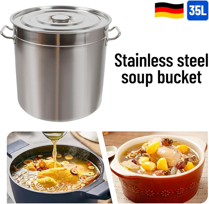 Stainless Steel Cookware Stockpot, 30Qt Heavy-Duty Cooking Pot, Large Stock Pot with Lid & Handles for Frying, Brewing, Seafood Boil & Soup, Even Heat Distribution, Easy-Clean