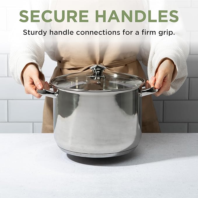 Ecolution Stainless Steel Stock Pot, Encapsulated Induction Ready Cooking Pot with Glass Lid, Oven Safe, Dishwasher Safe Soup Pot, 8-Quart