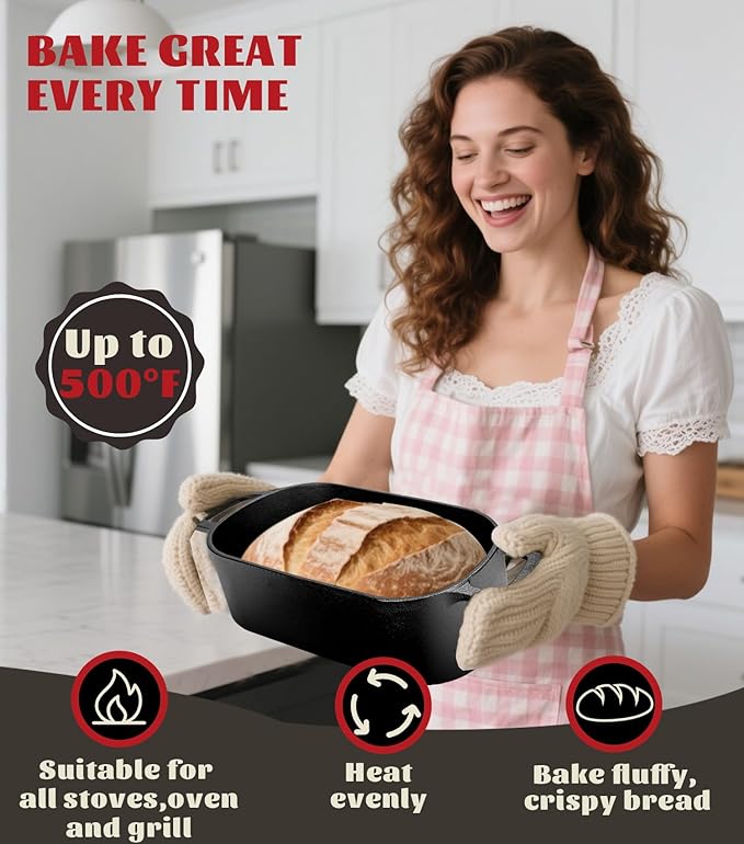 Dutch Oven for Bread Baking-Sourdough Bread Baking Supplies Starter Kit, 11" Oval Bread Proofing Basket 3.6QT Oval Cast Iron Pot Bread Pan with Lid