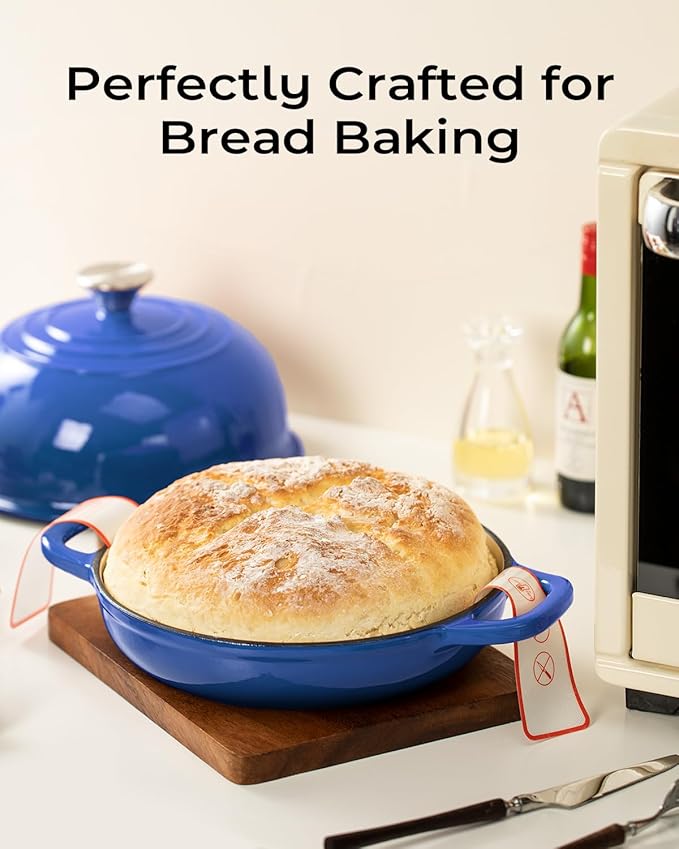Dutch Oven for Bread Baking-5QT Cast Iron Sourdough Dutch Oven Pot with Lid, Enameled Round Cast Iron Bread Pot with Dome Lid for Homemade, Gifts for Sourdough Bakers, Blue