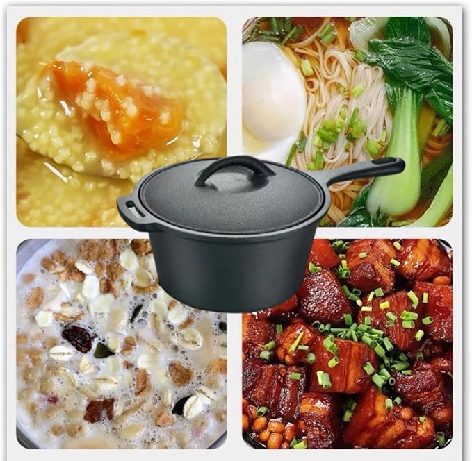 2 Quart Cast Iron Sauce Pan with Lid, Handle and Handlesleeve Small Cast Iron Pot Kitchen Cookware for All Cooktops Making Pasta Sauce, Soup, Milk