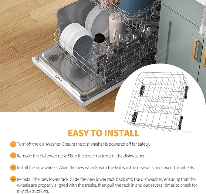 Stainless Steel W10728159 Dishwasher Lower Rack Replacement for KitchenAid Maytag Dishwasher Parts with Wheels W10525646 KDFE104DSS2 Lower Dishrack 22" x 20.7" Whirlpool Dishwasher Bottom Rack Drawer