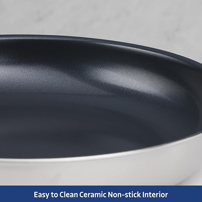 Tramontina Signature 12-Inch Tri-Ply Clad Stainless Steel Large Frying Pan with Ceramic Non Stick Interior, Induction-Ready Nonstick Skillet, Oven-Safe, Made in Brazil
