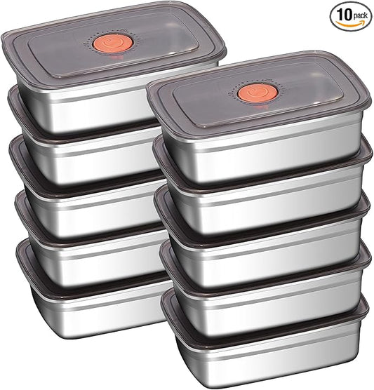 10 Pack 37oz Stainless Steel Food Storage Containers with Leak-Proof Lids, Stackable Meal Prep Lunch Boxes, BPA-Free, Dishwasher/Freezer Safe