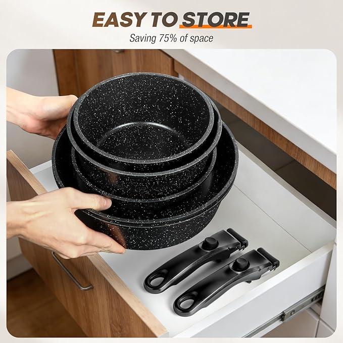 pots and Pans Set, Nonstick Cookware Set Detachable Handle, Induction Kitchen Cookware Sets with Removable Handle, Non Stick RV Cookware Set, Dishwasher ＆ Oven Safe (21 PCS)