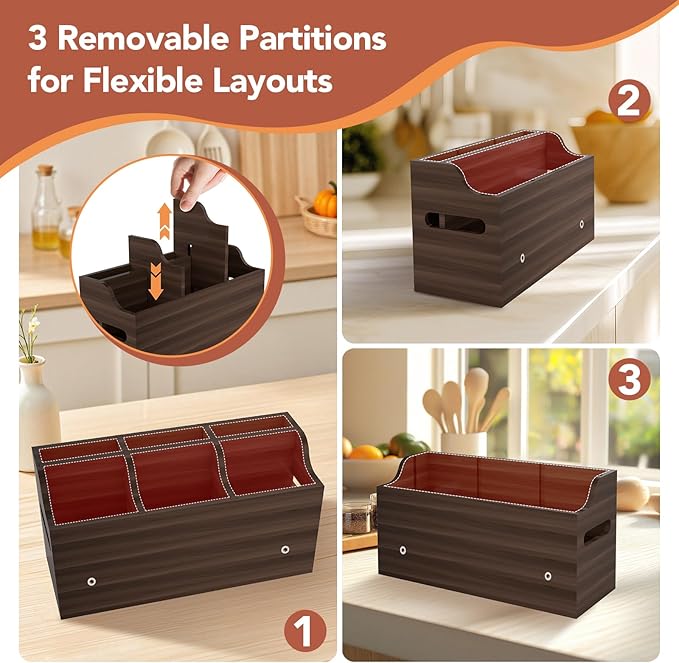 2-in-1 Large Wooden Utensil Holder for Kitchen Counter - Modular Stackable Cooking Utensil Organizer with Diatomite Absorbent Mat & Spoon Rest - Wall Mount Spatula Caddy & Silverware Storage