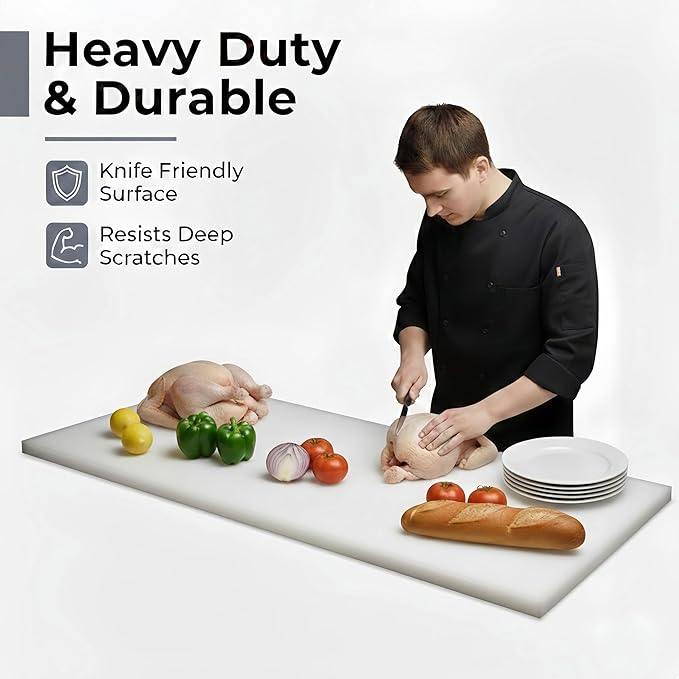 Commercial Cutting Board, Plastic Poly Kitchen Board Dishwasher Safe, Heavy Duty Food Prep Surface for Restaurant Use (36"L x 24"W x 0.38"Th)