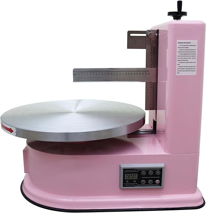 INTSUPERMAI Cake Cream Spreading Coating Smearing Machine Cake Decorating Machines Baking Tools Birthday Cake Cream Spreading Machine 110V for 4-16 inch Cake Pink Color