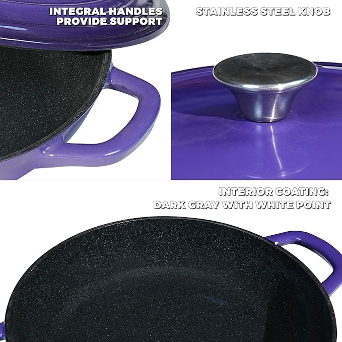 Braiser Enameled Cast Iron Braiser 2.25 qt Braiser Pan with Lid Purple Shallow Cast Iron Casserole Braiser Pan with Handels