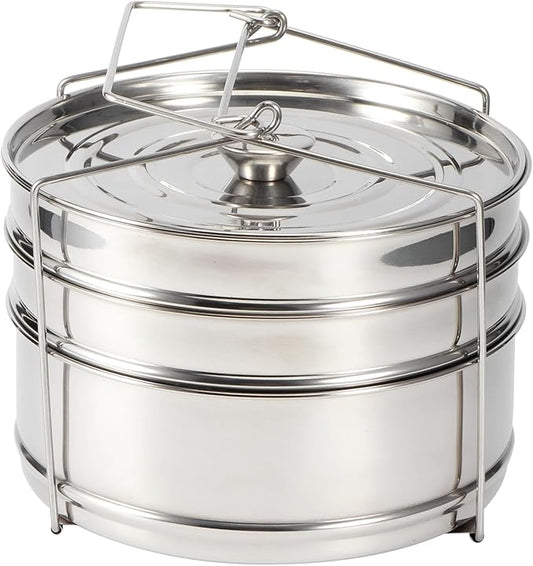 Stackable Stainless Steel Steamer Pots Set - 3 Tier Pans for 6QT Pressure Cookers, Dishwasher Safe Insert Cookware Instant Pot Accessories Stacking Pots for Steaming, Cooking, Serving