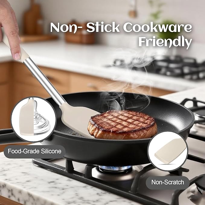 Silicone Cooking Utensils Set Utensil: 40 Pcs Black Stainless Steel Cookware Set, Nonstick Silicone Cooking Utensils Set, (Khaki)