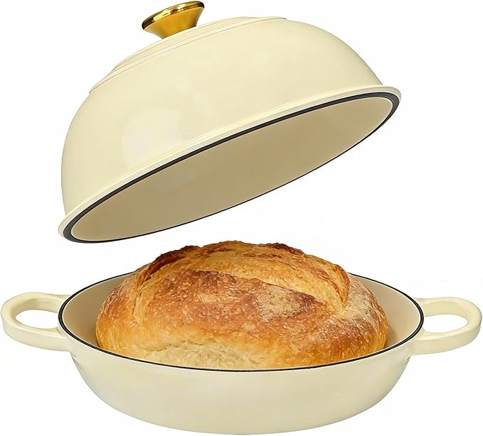 Bread Dutch Oven for Sourdough Bread Baking – Cast Iron Dutch Oven Pot with Lid, Enameled Bread Baker, 6 Quart/26cm White