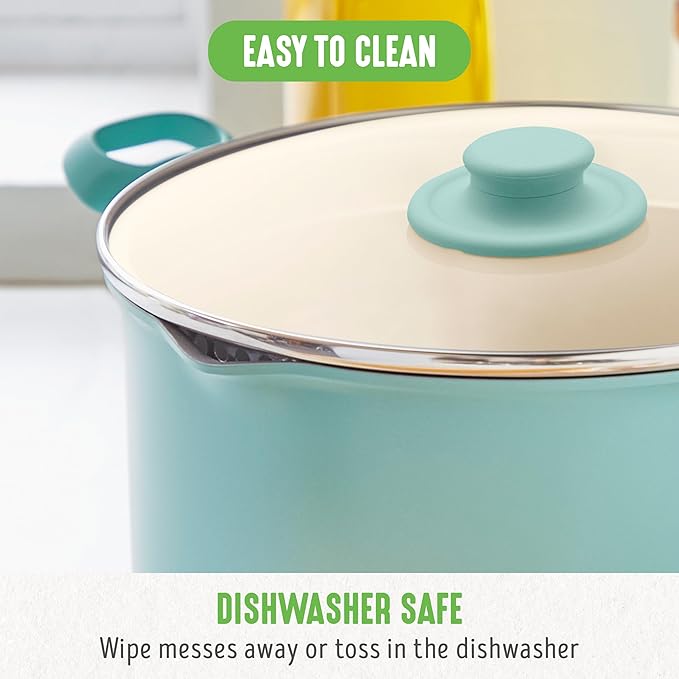 GreenLife 6QT Nonstick Stockpot with Straining Lid, Soft Grip, PFAS-Free Ceramic, Pour Spout, Multipurpose Cooking Pot, Sauces & Soups, Milk Pan, Stay-Cool Handles, Dishwasher & Oven Safe, Turquoise