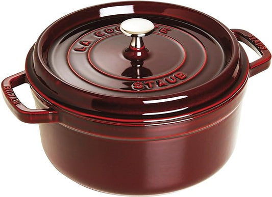 Staub Cast Iron Round Dutch Oven, Made in France, Grenadine, 4-qt, Serves 4-6 people