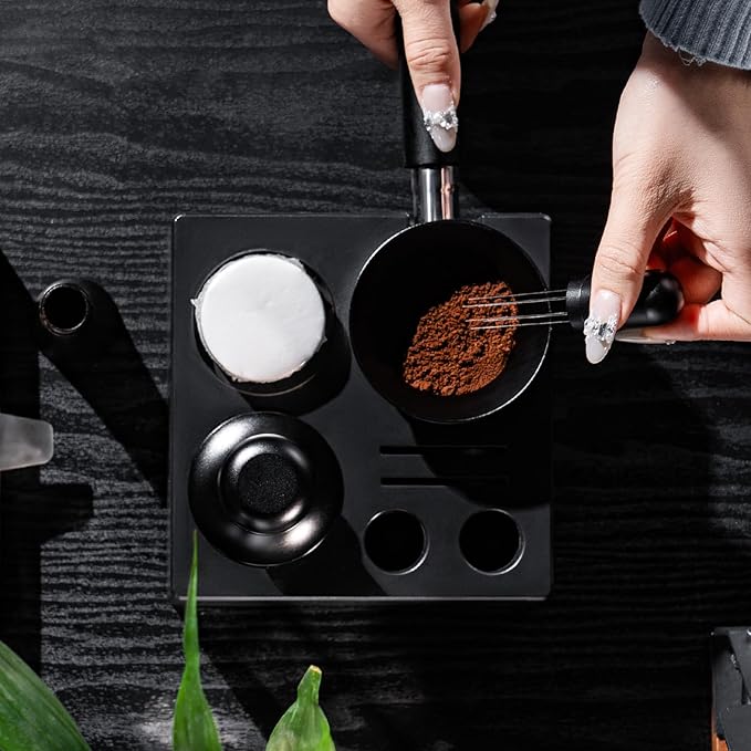 IKAPE 58mm Espresso Tamper Kit 4 in 1 Black, Complete Portafilter accessory set, Coffee Tamper, WDT Tool, Paper Filters (200pc), Dosing Funnel for 58 mm Portafilters