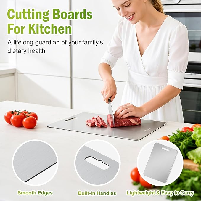 Titanium Cutting Board, 100% Pure Titanium Cutting Boards for Kitchen, Dishwasher Safe Knife Friendly Chopping Board for Raw Meat, Fruits and Vegetables, Odor Resistant & Hygienic (14"L x 10"W)