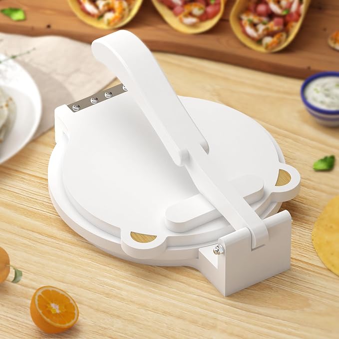 Tortilla Press 10 Inch - Bamboo Quesadilla & Roti Maker with Parchment Paper Sheets & Dough Cutter for Homemade Flour Corn Tortilla, Wood Tortillera Pataconera Tortilla Maker for Home Baking