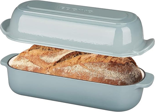 Enameled Cast Iron Loaf Pan with Lid, Bread pan, Dutch Oven Bread pan for Homemade Sourdough Bread Baking, 12.5x5.5 inch, 5qt, Seasalt