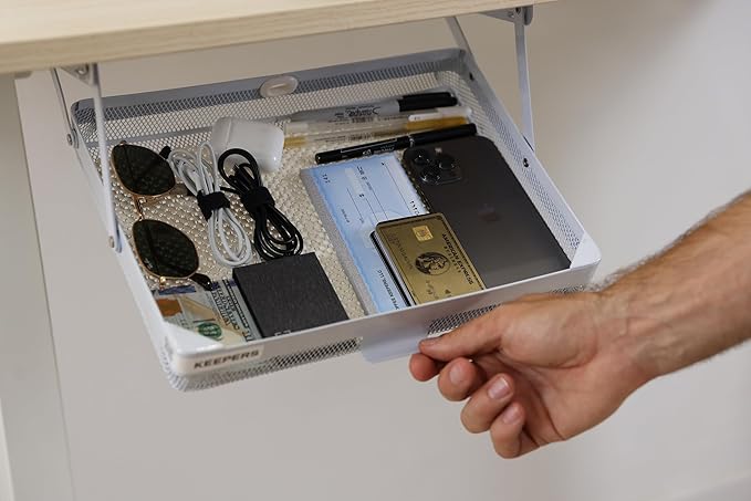 KEEPERS - Under Desk Drawer Slide Out – Metal Under Desk Storage Drawer for Office, Home, RV, Kitchen – Slim Under Table Drawer Attachment with Easy DIY Mount - Under Desk Organizer - 13x10x2.5In