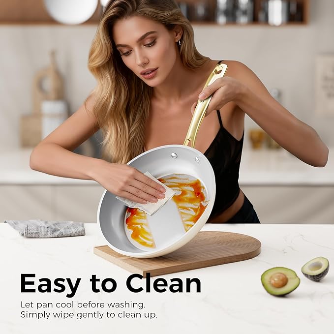Sanho 12 Inch Nonstick Frying Pan, Diamond-Titanium Ceramic Coating PFAS/PFOA Free, Oven & Dishwasher Safe Skillet, Induction Compatible with Cool Touch PVD Handle