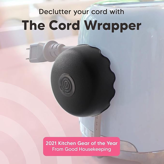 4-Pack Patented Heat-Resistant Cord Organizer for Appliances, Kitchen, Computers & More | Stick-On Cord Wrappers with Flexible Base, Secure Scalloped Edge, Black (3 x 1.5 Inches)
