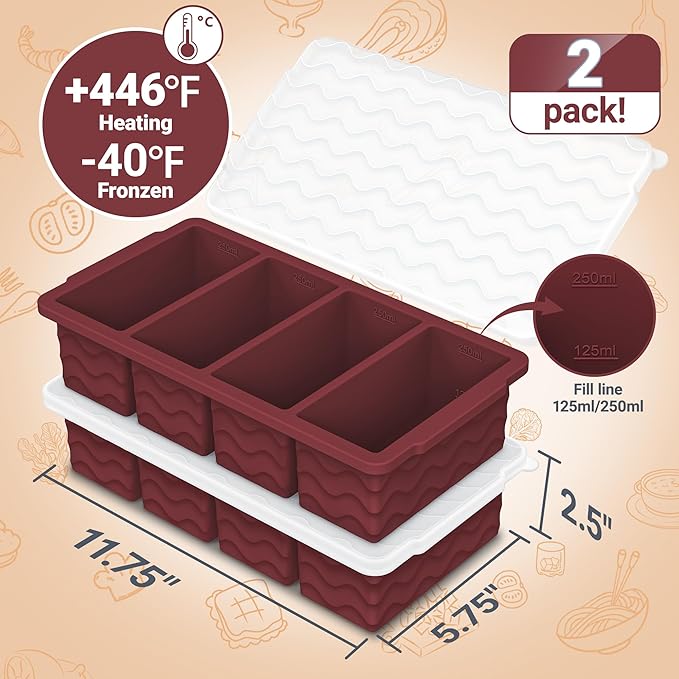 Doasuwish Silicone Freezer Tray for Soup Sauce Cube 2Pcs (Burgundy)