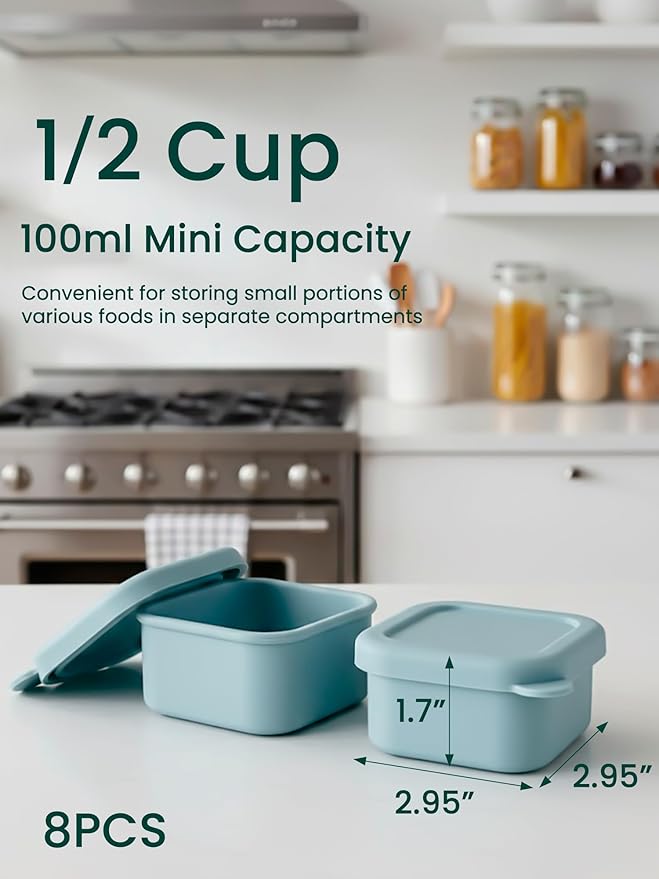 8PCS 1/2 Cup Silicone Freezer Molds with Lid, Silicone Freezer Trays for Meal Prep, Small Portion Containers for Soup, Sauces, Stews, Snack (Slate Gray)