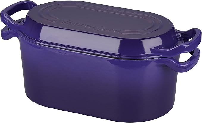 Oval Dutch Oven Pot with Lid, Enamel Coating Cast Iron Bread Pans for Homemade Sourdough Bread Baking, Cooking, 4 Quart, Purple