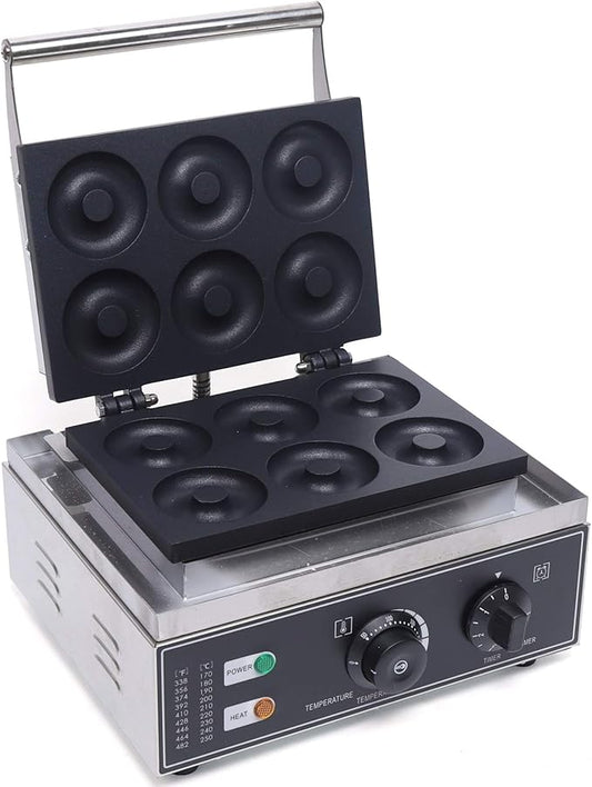 Commercial Waffle Donut Machine, 110V 1550W 6 Holes Double-Sided Non-stick Electric Doughnut Maker, Non-stick Donut MakerTeflon-Coating for Professional Kitchen