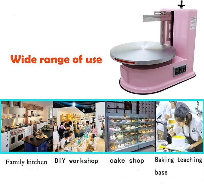 INTSUPERMAI Cake Cream Spreading Coating Smearing Machine Cake Decorating Machines Baking Tools Birthday Cake Cream Spreading Machine 110V for 4-16 inch Cake Pink Color