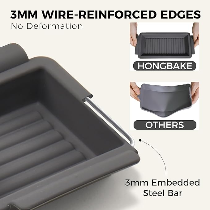 HONGBAKE Bakeware Sets, Baking Pans Set with Reusable Silicone Sheet Trays Dividers, Nonstick Oven Pan with Wider Grips, 14-Piece Including Rack, Cookie Sheet, Cake, Loaf, Muffin, Pizza Pan