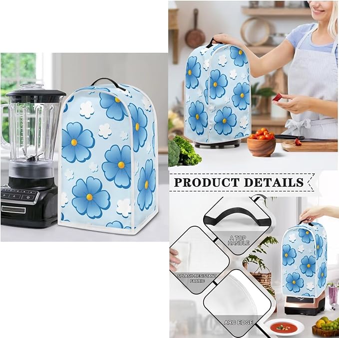 Blue Floral 4 Slice Toaster Cover Small Appliance Cover 3-Pcs Set,Bread Toaster , Blender and Slow Cooker Dust and Fingerprint Protection, Machine Washable Kitchen Decor (Blue)
