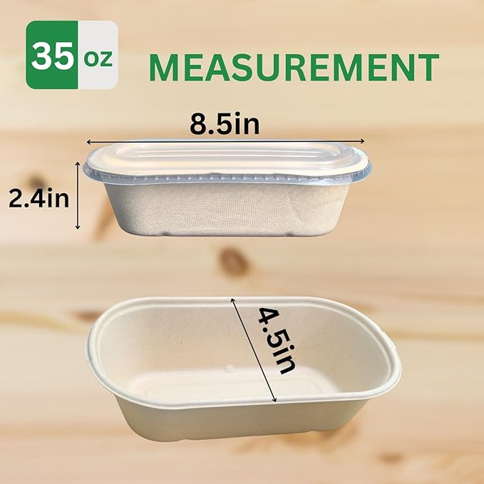 35 OZ Single-Compartment Paper Meal Prep Containers with Lids – Fiber Molded Paper Bowls Microwave/Freezer Safe, Perfect for Snacks, Desserts, Salads, Lunch, BPA-Free Sugarcane Fiber Bowls