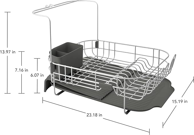 KitchenAid Satin Wire Expandable Dish Rack, 23.18-Inch, Gray